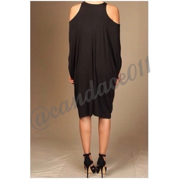 Open Shoulder Jersey Dress (Black) - Picture 8 of 8